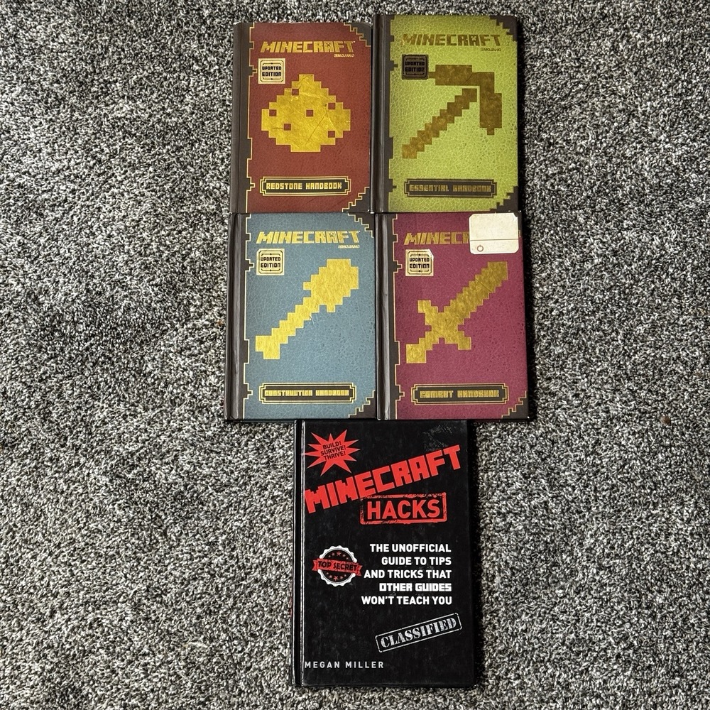 Set of 4 MINECRAFT HANDBOOK Combat Redstone Construction Essential + 1 Hack Book